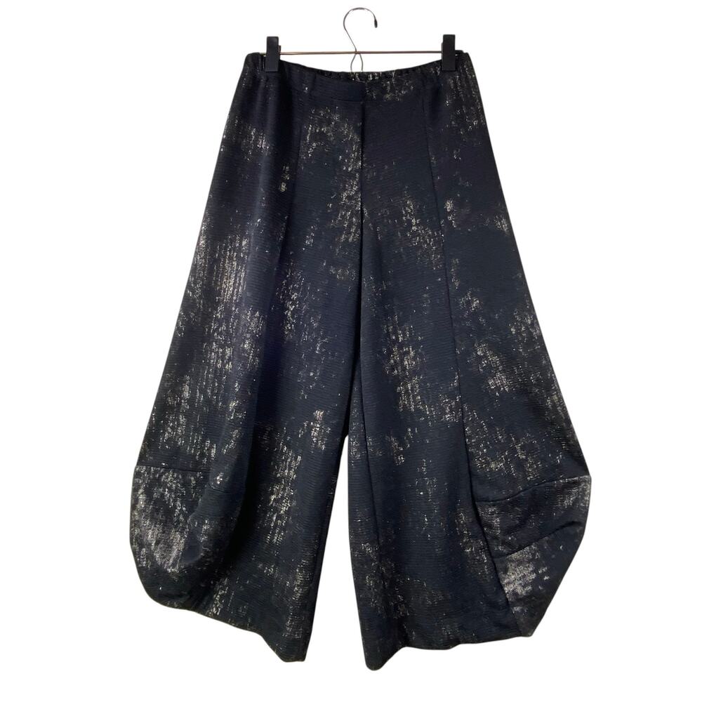 Alembika Art To Wear Pants Size S Lantern Black Metallic Stretch Boho